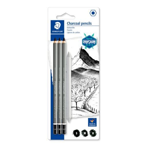 STAEDTLER Mars Lumograph Charcoal Pencils- H,M,S and one paper stump-100C