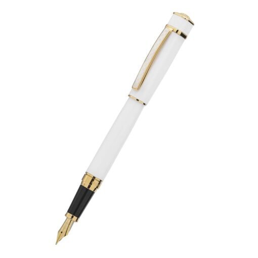 HERO 979 White Gold Fountain Pen – Elegant Writing InstrumentExperience the perfect blend of sophistication and functionality with the HERO 979 White Gold Fountain Pen. Designed for professionals and enthusiasts alike, this pen offers a smooth writing experience complemented by a luxurious aesthetic.​  Key Features:  Elegant Design: The pen features a sleek white body adorned with gold trims and a gold-plated clip, exuding a timeless and professional appeal. - Image 7