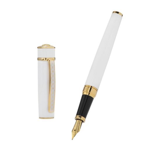 HERO 979 White Gold Fountain Pen – Elegant Writing InstrumentExperience the perfect blend of sophistication and functionality with the HERO 979 White Gold Fountain Pen. Designed for professionals and enthusiasts alike, this pen offers a smooth writing experience complemented by a luxurious aesthetic.​  Key Features:  Elegant Design: The pen features a sleek white body adorned with gold trims and a gold-plated clip, exuding a timeless and professional appeal. - Image 5