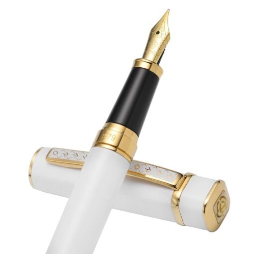 HERO 979 White Gold Fountain Pen – Elegant Writing InstrumentExperience the perfect blend of sophistication and functionality with the HERO 979 White Gold Fountain Pen. Designed for professionals and enthusiasts alike, this pen offers a smooth writing experience complemented by a luxurious aesthetic.​  Key Features:  Elegant Design: The pen features a sleek white body adorned with gold trims and a gold-plated clip, exuding a timeless and professional appeal. - Image 9