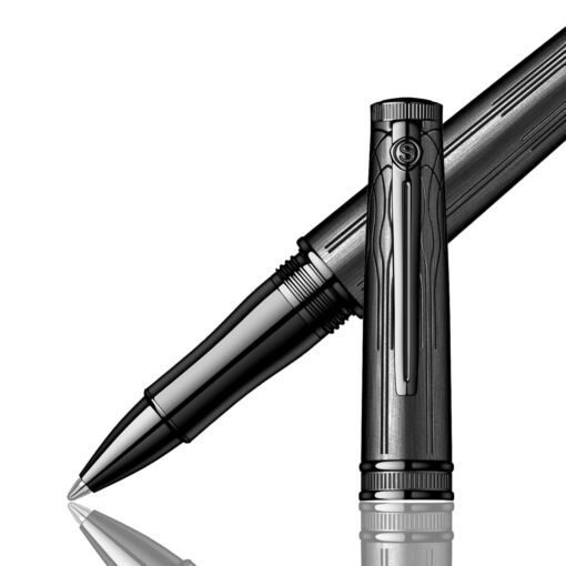 SCRIKSS Heritage Matt Black Rollerball Pen – Elegant Brass Design, Smooth Writing - Image 2