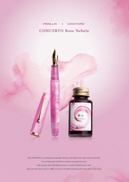 PENLUX Rose Nebula Fountain Pen – Elegant Pink Chatoyance - Image 2