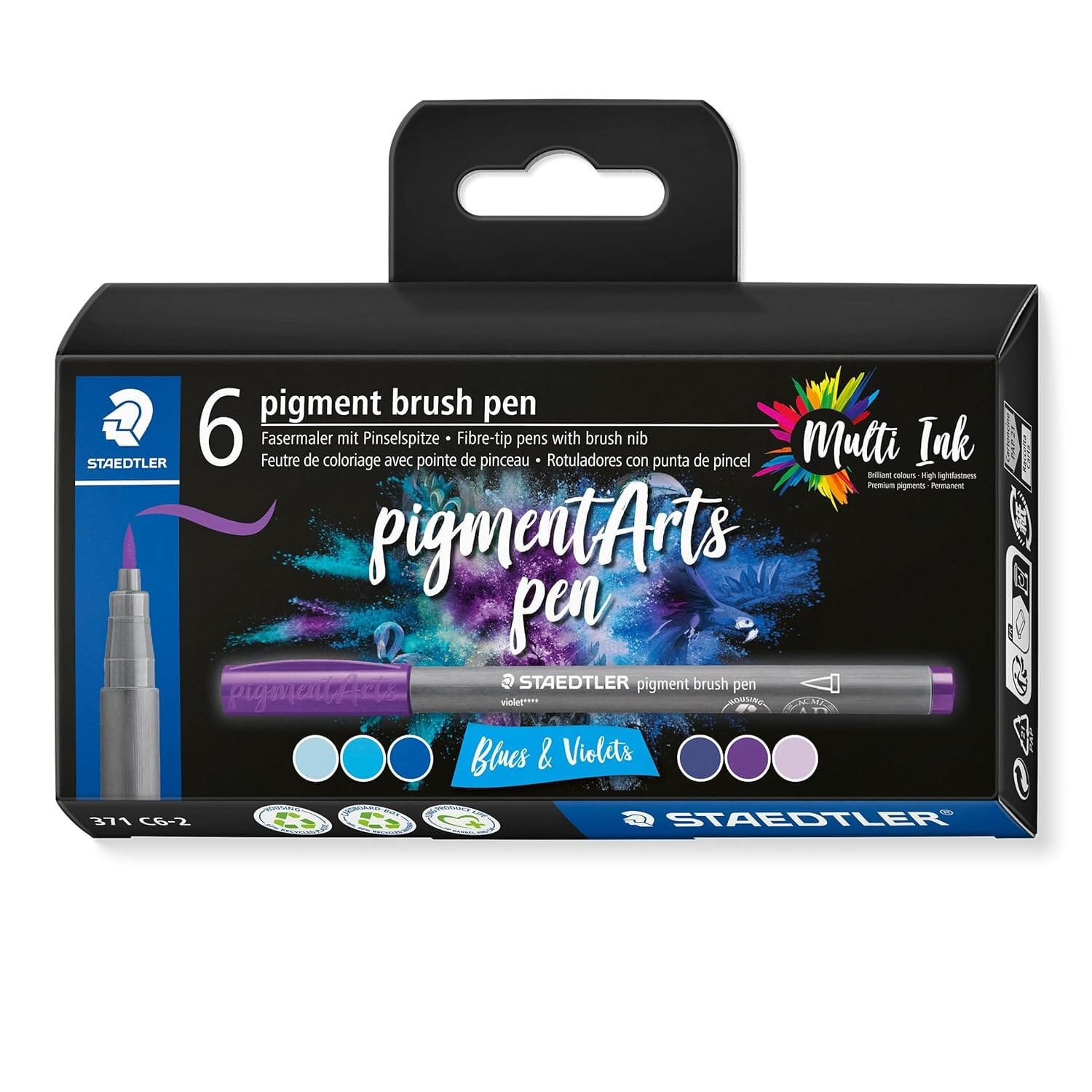 Staedtler Pigment brush pen - fibre-tip of 6 nos asst.colors - Blues & Violets 371 C6-2