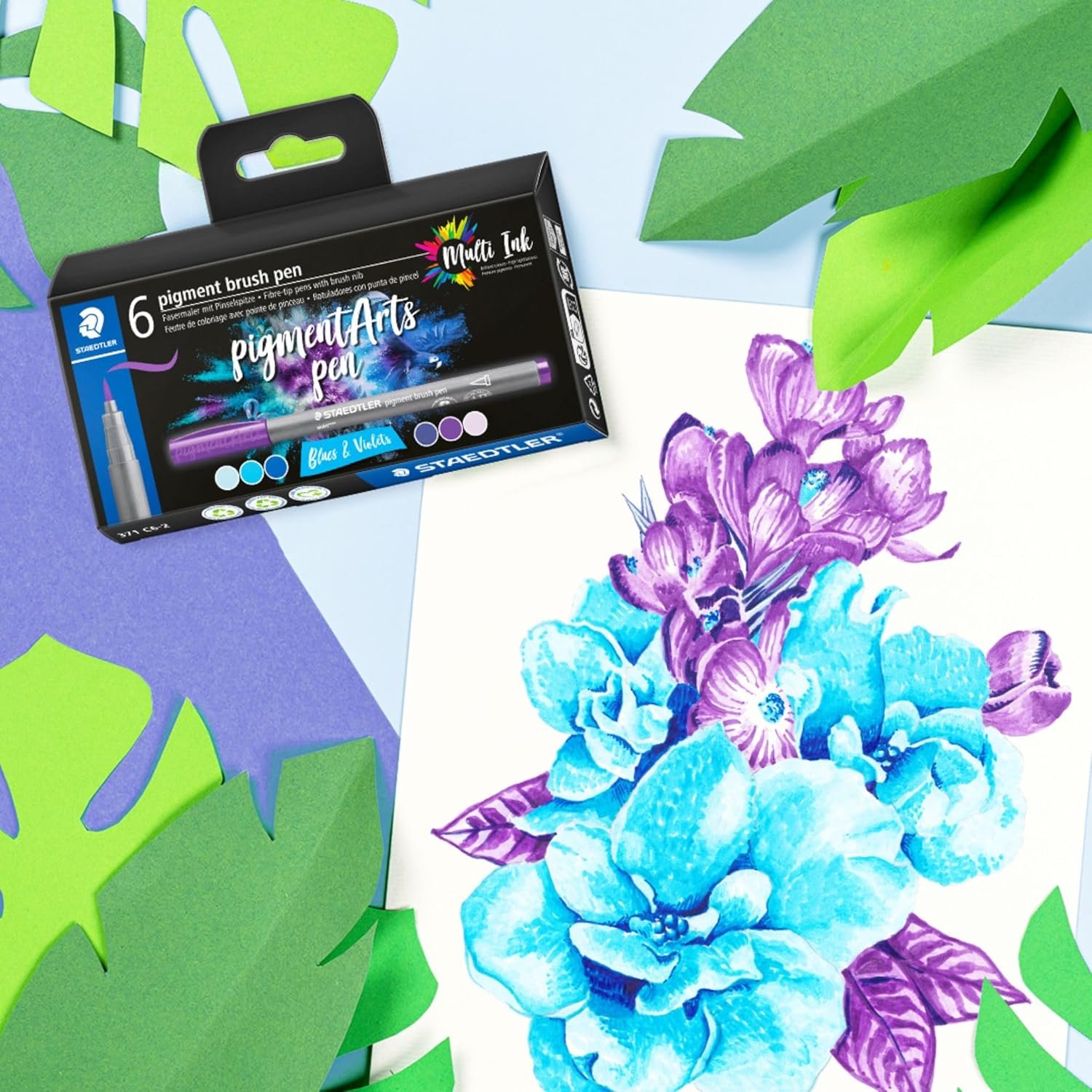 Staedtler Pigment brush pen - fibre-tip of 6 nos asst.colors - Blues & Violets 371 C6-2 - Image 3