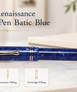 Click Renaissance Fountain Pen with Steel Nib, Converter & Cartridge Filling Batic Blue