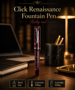 Click Renaissance Fountain Pen with Steel Nib, Converter & Cartridge Filling- Ruby Red