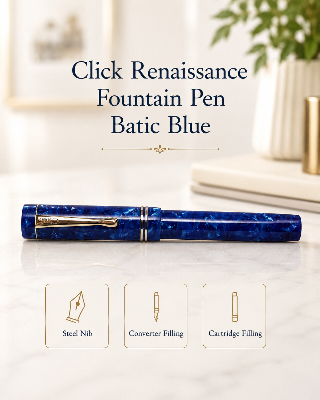Click Elegant batic blue fountain pen display. Only at Penshelf