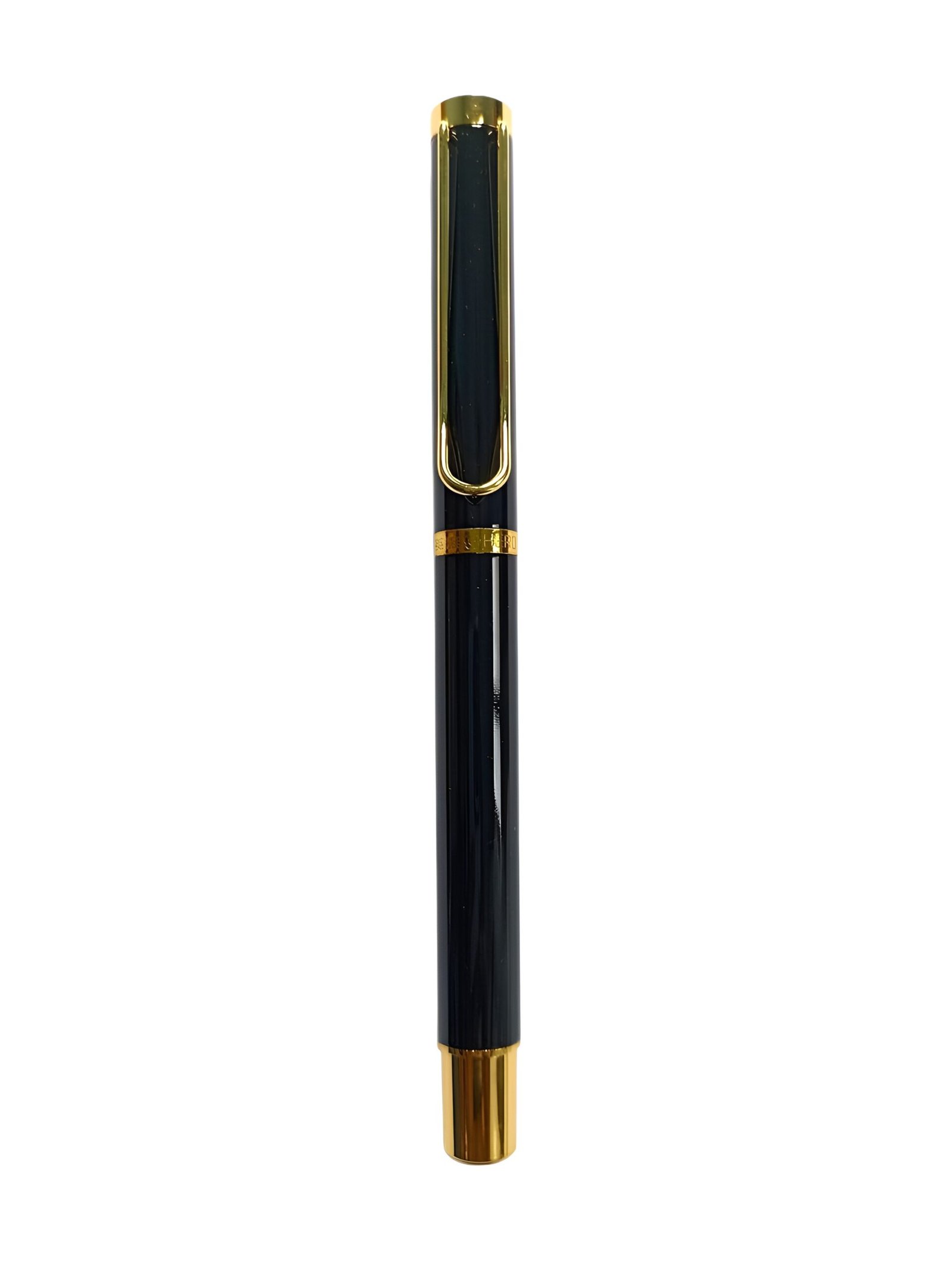 Hero Fountain Pen, Model No. 9365, Metal Body with Gold Trim and Clip, Premium Glossy Metallic Finish, Fine Nib Ink Pen, Refillable Ink Converter, Includes 6 Cartridges (Black)