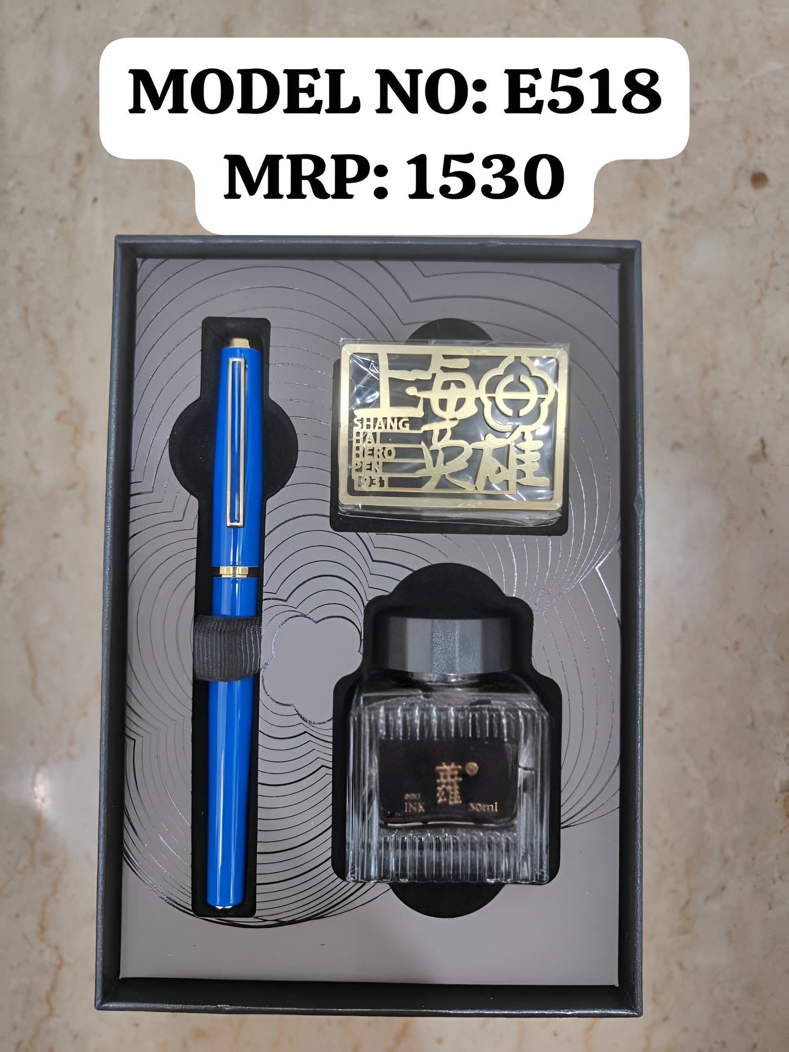 Hero Pen Original Fountain Pen E518 compact Gift Pen Set | Extra Fine Nib Fountain Pen with Refillable Ink Bottle for Smooth Writing | Premium Matte Blue Pen | Ideal for Students,Doctors & Gifting