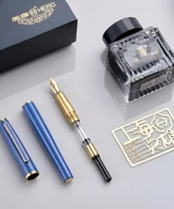 Hero Pen Original Fountain Pen E518 compact Gift Pen Set | Extra Fine Nib Fountain Pen with Refillable Ink Bottle for Smooth Writing | Premium Matte Blue Pen | Ideal for Students,Doctors & Gifting