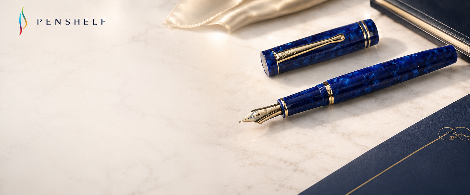 Premium fountain pen, ink and notebook