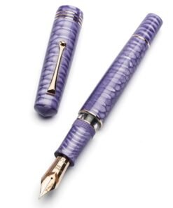 Leonardo MZ Grande 2.0 Dragon Skin Purple RGT with No. 8 14K gold Broad nib, piston filler, ebonite feed and 1.5 ml ink capacity.