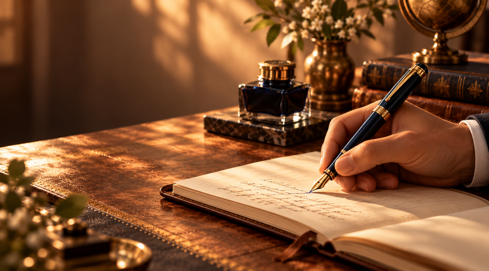 Handwriting with a fountain pen in a quiet writing setting