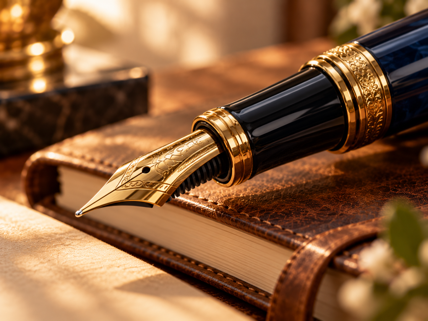 Close-up of a finely crafted fountain pen nib